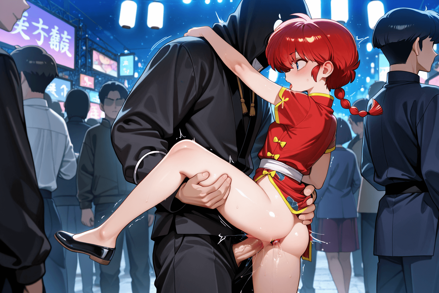 Ranma12, loli, Chinese traditional clothing, standing, anal, double penetration, crowd, black, Двойное сука проникновение, ты нахуй слова читать умеешь и где нахуй ебанве негры которые долбят ей/ему очко давай исправлялся и сделай ахуительную сгенерированный картинку