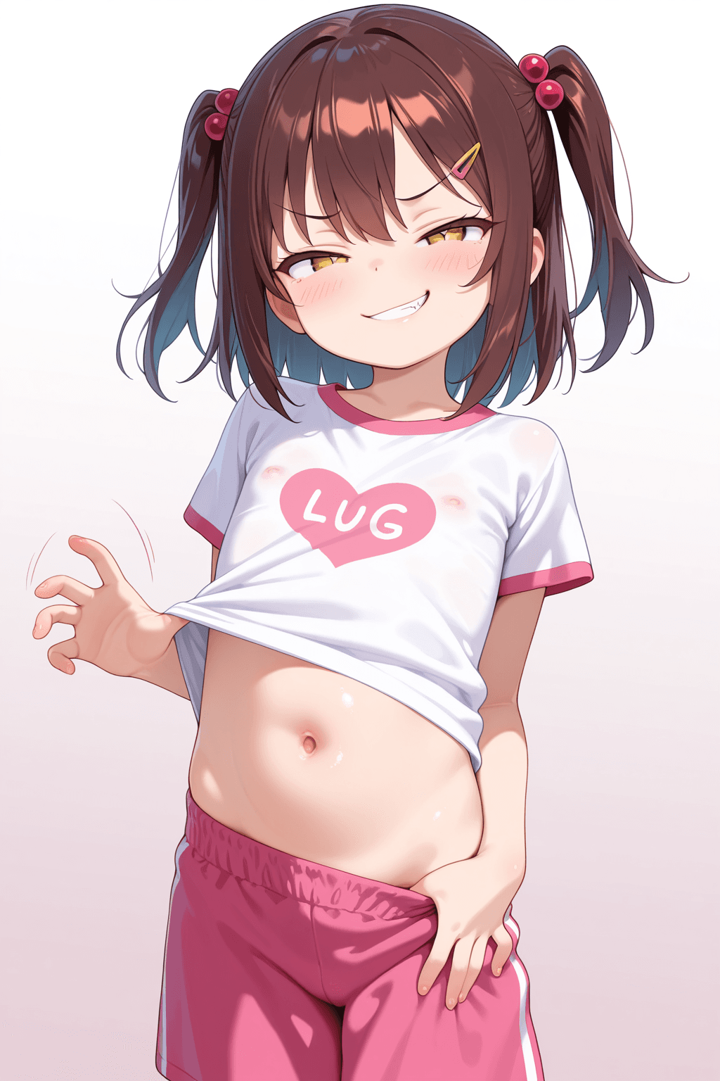 1girl, solo, loli, young girl, mesugaki, smug, teasing, smirk, looking at viewer, simple background